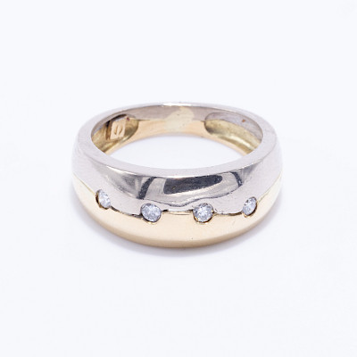 Anillo oro blanco y amarillo 18k con 4 brillantes