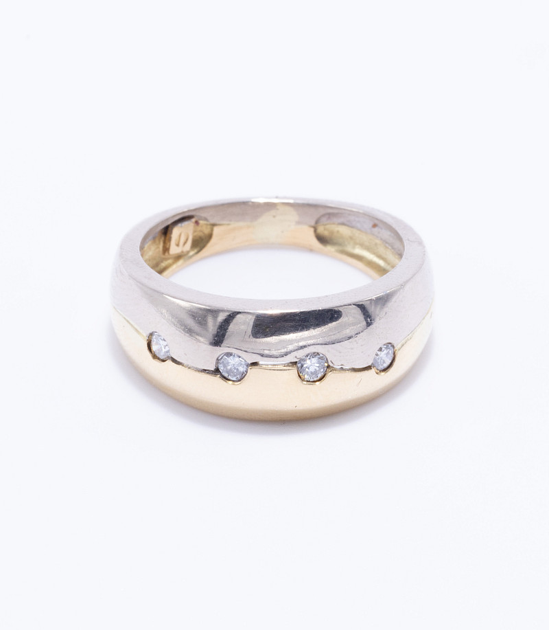 Anillo oro blanco y amarillo 18k con 4 brillantes