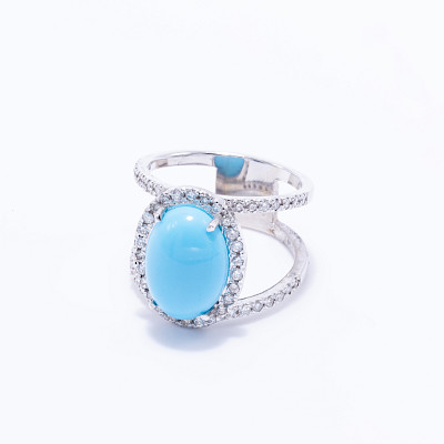 Anillo oro blanco 18k con 1 turquesa y 0.70ct de brillantes