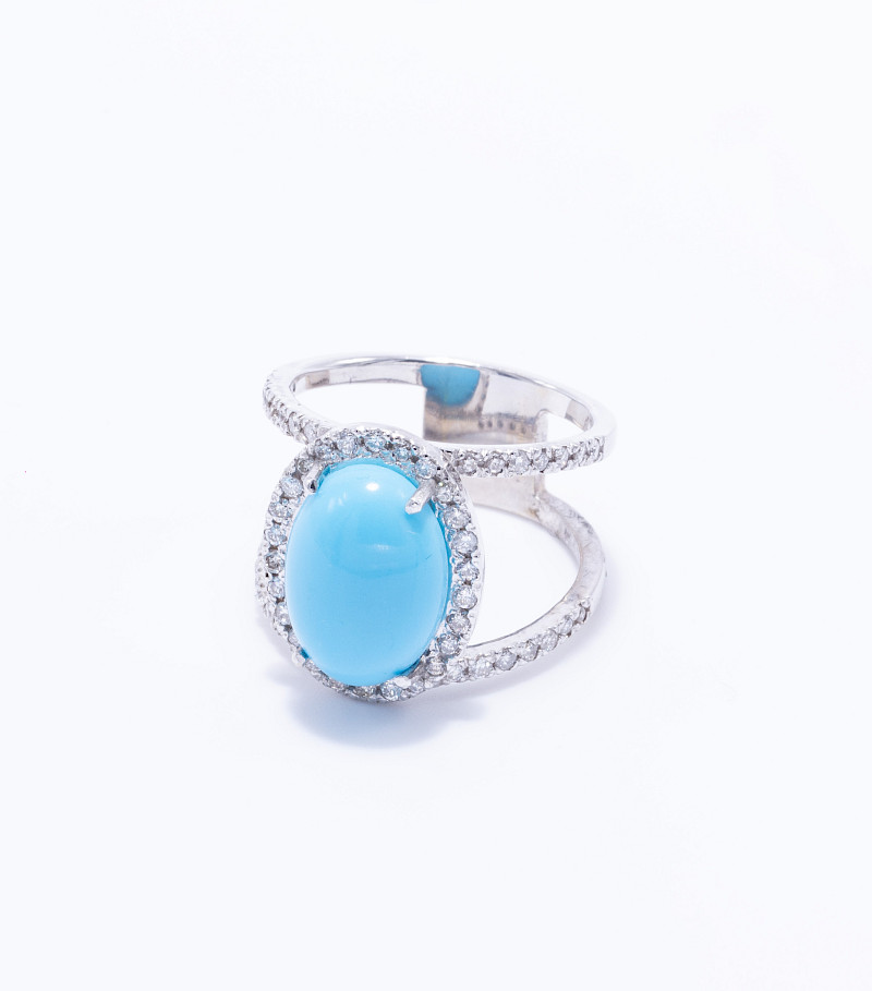 Anillo oro blanco 18k con 1 turquesa y 0.70ct de brillantes