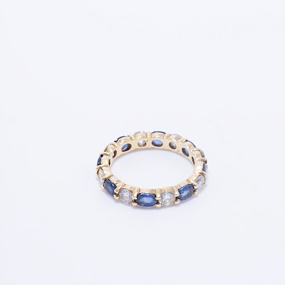 Anillo oro amarillo 14k con brillantes 1.30ct total y zafiros 1.91ct total