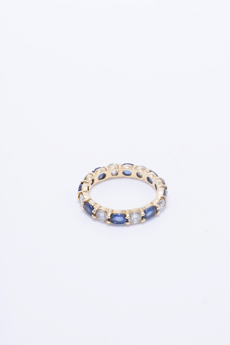 Anillo oro amarillo 14k con brillantes 1.30ct total y zafiros 1.91ct total