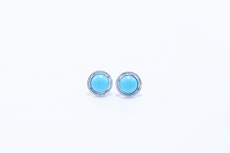 Aretes oro blanco 18k con turquesas y brillantes