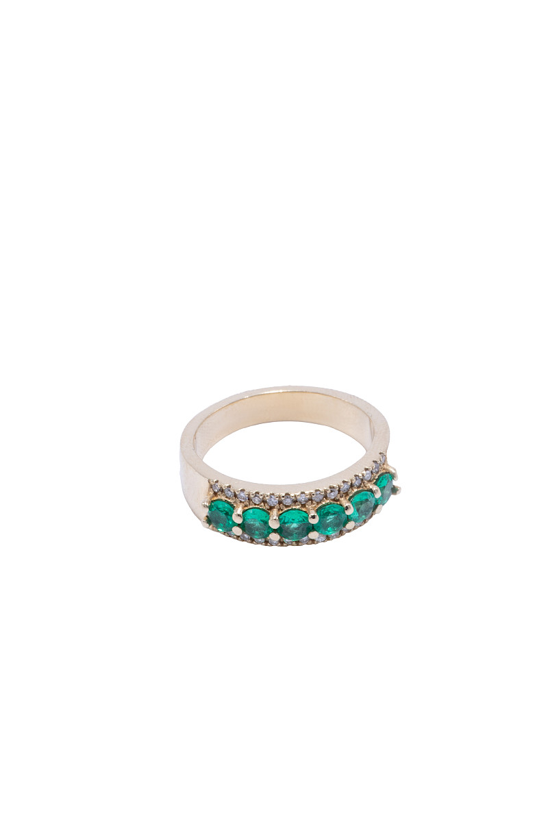 Anillo oro amarillo 14k con 0.82ct de esmeraldas y 0.28ct de brillantes