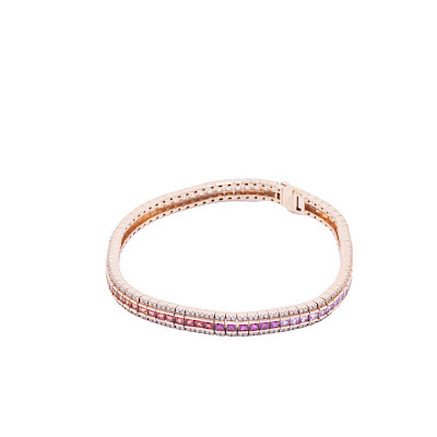Pulsera19.14gr oro rosado 18k, 324 brillantes 1.10ct total y 75 zafiros de colores 4.22ct